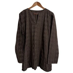 Lands End tunic top women's 18-20 brown embroidered beachy coastal cruise resort